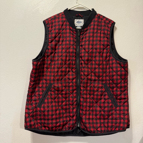 Old Navy Jackets & Blazers - Old Navy Black Check Quilted Outerwear Vest Women's 2X Full Zip Rib Collar